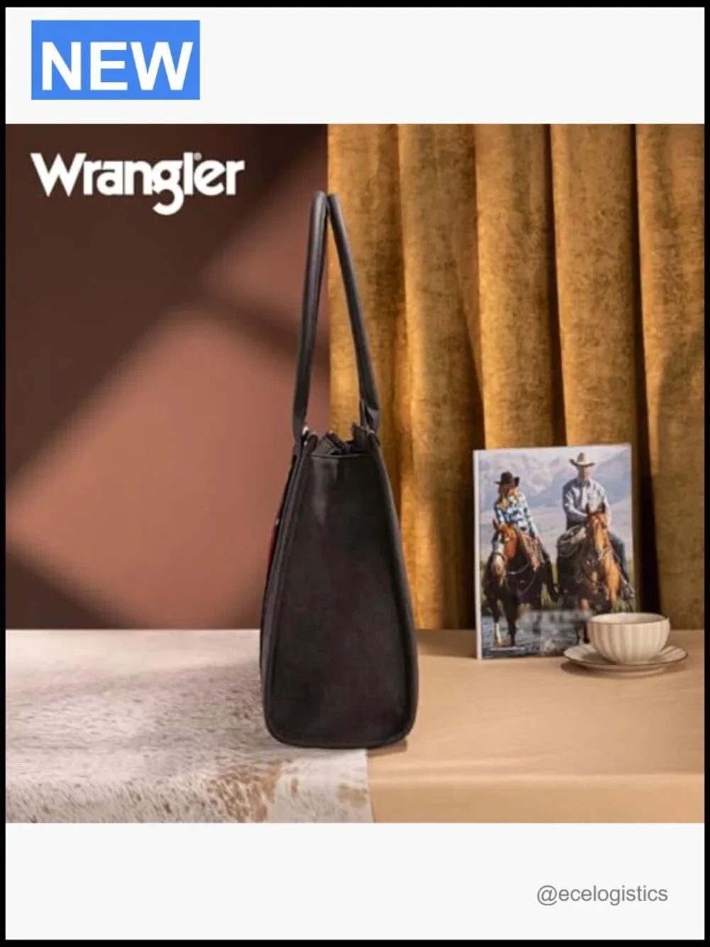 Western Tote Bag with Aztec Tapestry Genuine Leather Whipstitching